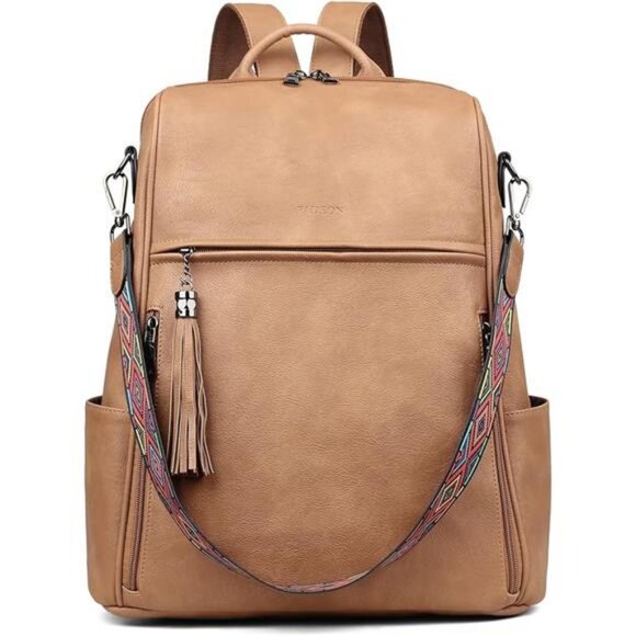 FADEON Laptop Backpack Purse for Women Large Designer PU Leather Laptop Bag,